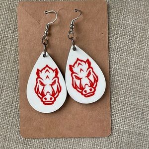 Reversible Razorback and red Plaid earrings